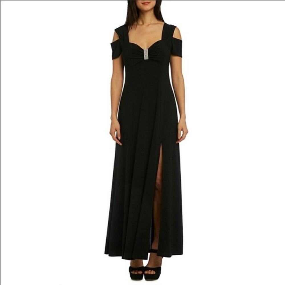 Vintage Black Cold Shoulder Dress/Gown with Rhinestone Accent Size 10P